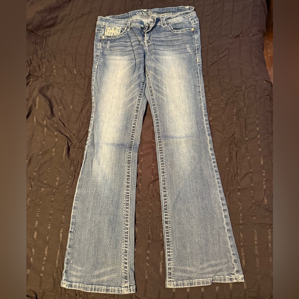 Grace in LA Medium Blue Flare Jeans